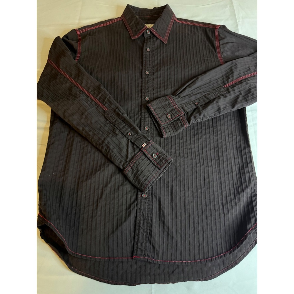 Vintage Italia Mens Black Red Contrast Stitch Stripe Button Down Shirt Medium
